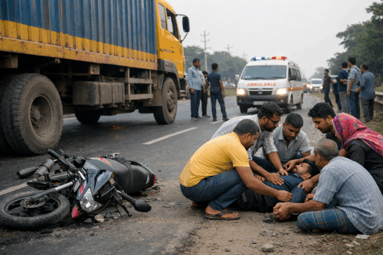 রাজারহাটে ট্রাকচাপায় প্রাণ কোম্পানির কর্মী নিহত