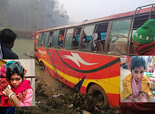 নিয়ন্ত্রণ হারিয়ে ধানক্ষেতে বরযাত্রীবাহী বাস, আহত অন্তত ১২