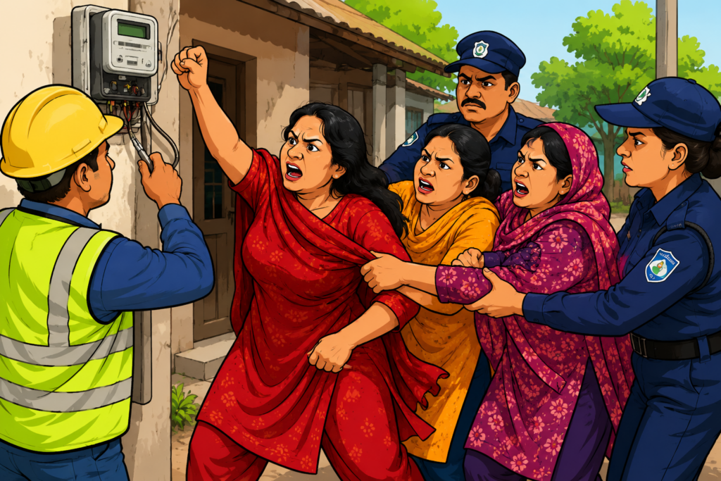 বিদ্যুৎ সংযোগ বিচ্ছিন্ন করতে গিয়ে হামলা, তিন নারী আটক