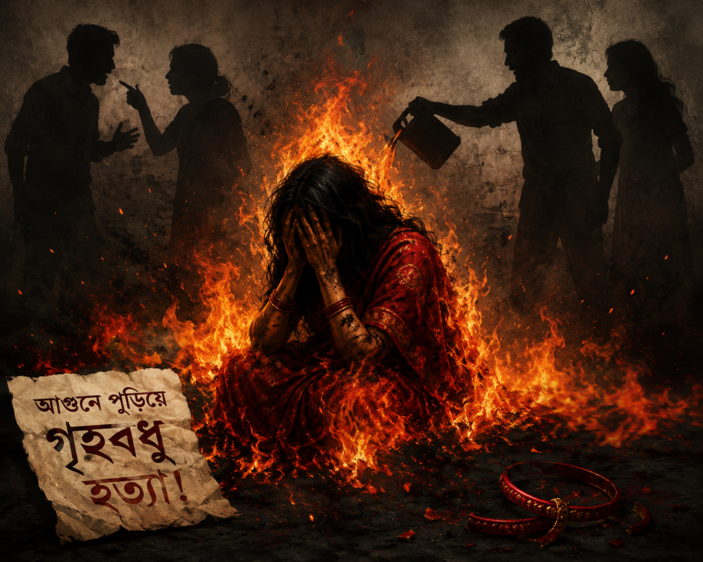 ডুমুরিয়ায় পেট্রোলের আগুনে পুড়িয়ে গৃহবধূ হত্যা!