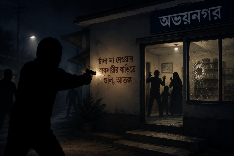 অভয়নগরে চাঁদা না দেয়ায় ব্যবসায়ীর বাড়িতে গুলি,আতঙ্ক