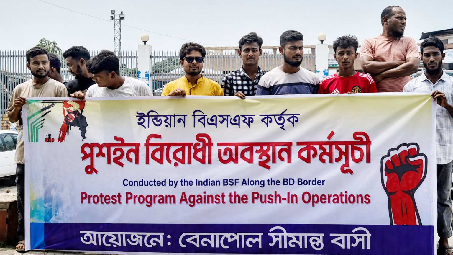 বিএসএফের পুশইনের প্রতিবাদে বেনাপোলে সীমান্তবাসীর অবস্থান কর্মসূচি